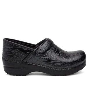 Scandi Girl Dansko Tooled Black Clogs Shoe Professional Boho Nurse Slip On